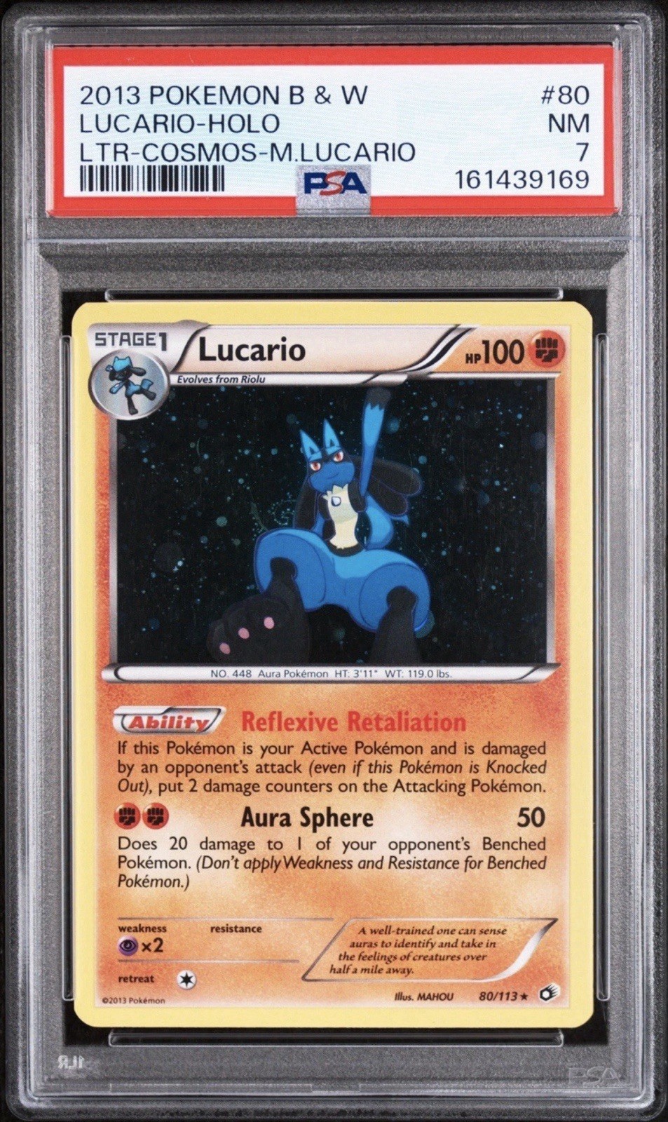 HD GALAXY SWIRL 🌀 Lucario 80/113 LTR Cosmos Holo Promo - LOW POP - PSA 7 ✨