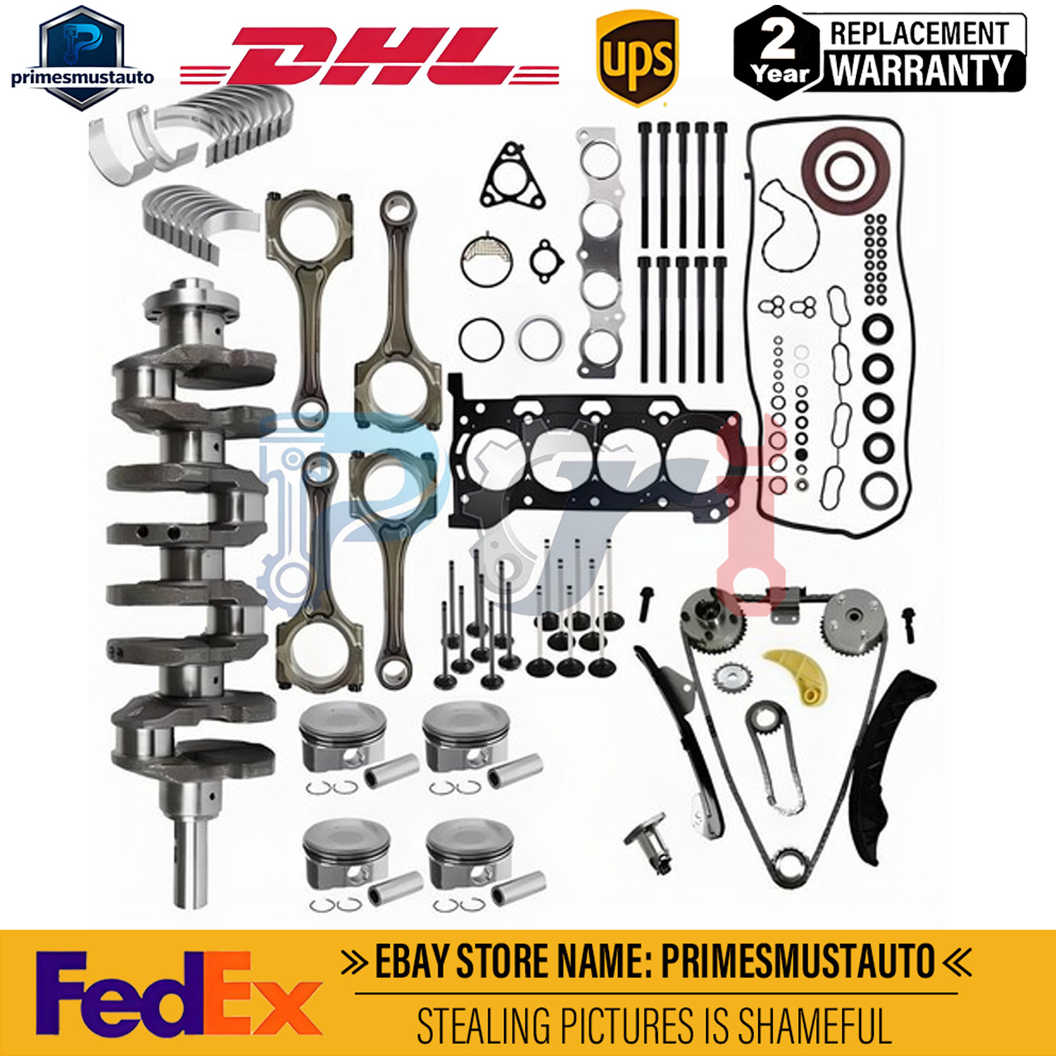 Engine Overhaul Rebuild Kit Crankshaft Rods Timing For Toyota Corolla 1.8L 2ZRFE
