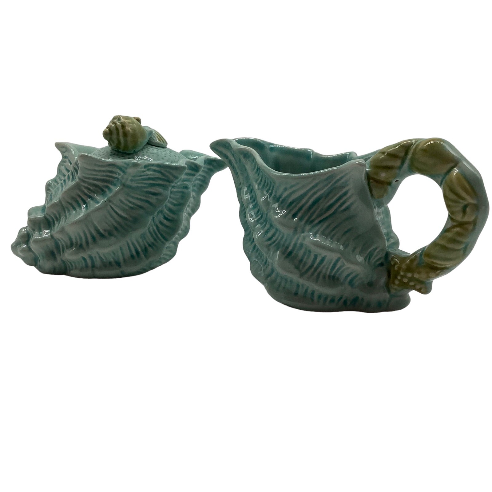 Pier 1 Imports Turquoise Blue Creamer and Sugar Bowl set, Sea Shell Pattern