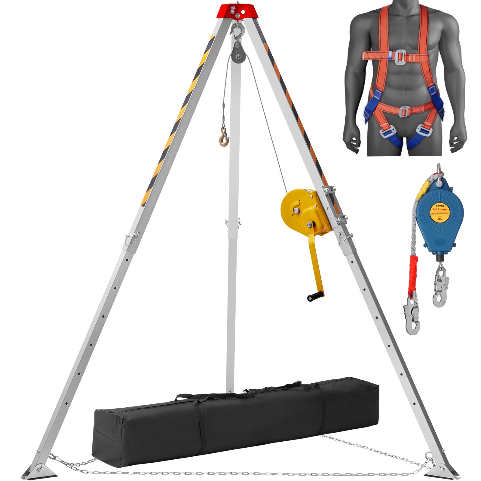 VEVOR Confined Space Tripod Kit Rescue Tripod Fall Arrest 4-7 ft Legs 1800 lbs