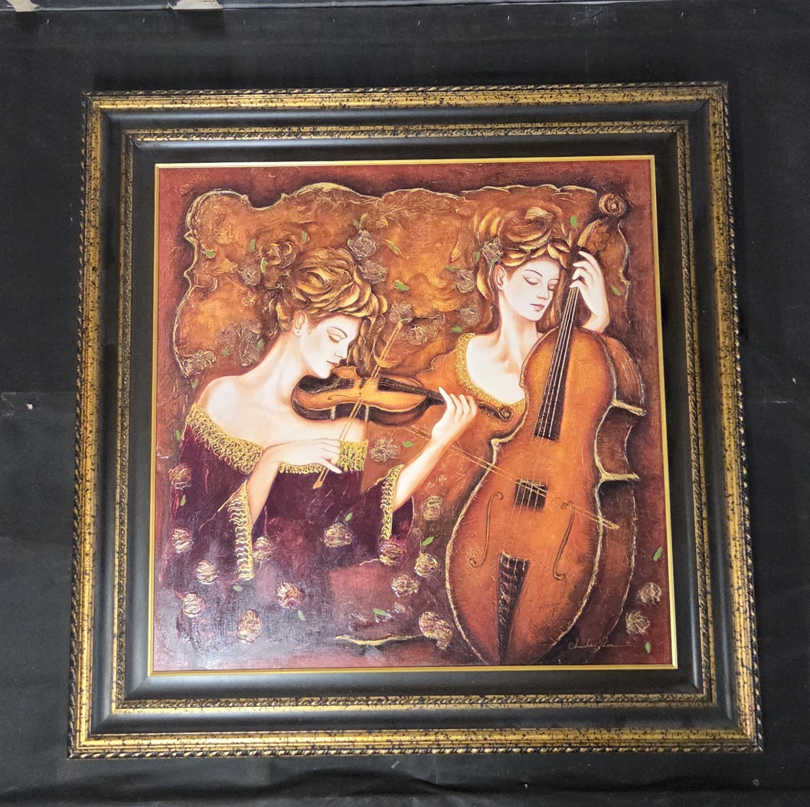 Charles Lee “Violin and Cello Duet” Embellished Giclée on Canvas