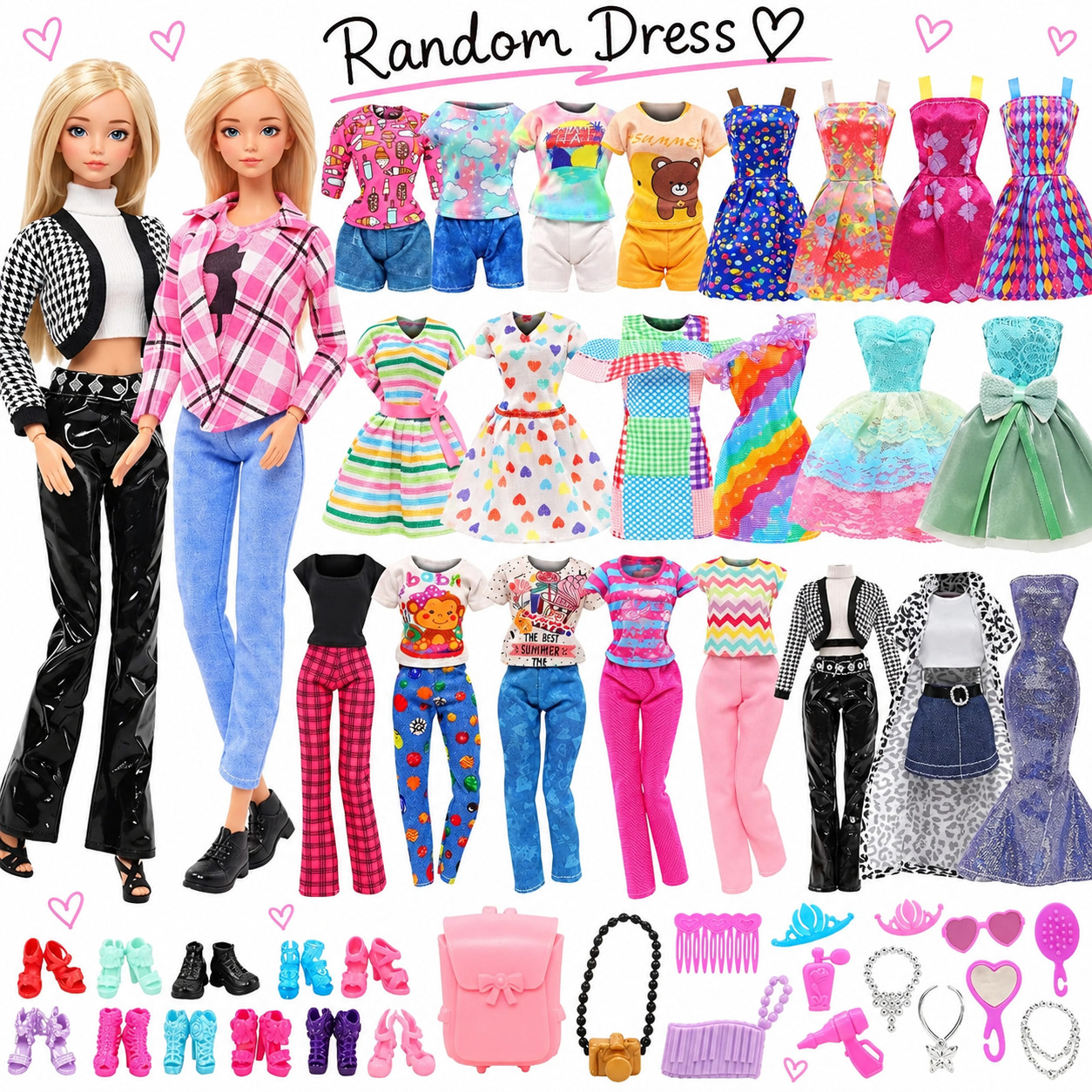 36 PCS Barbie Clothes Doll Fashion Wear Clothing Outfits Dress up Gown Shoes Lot