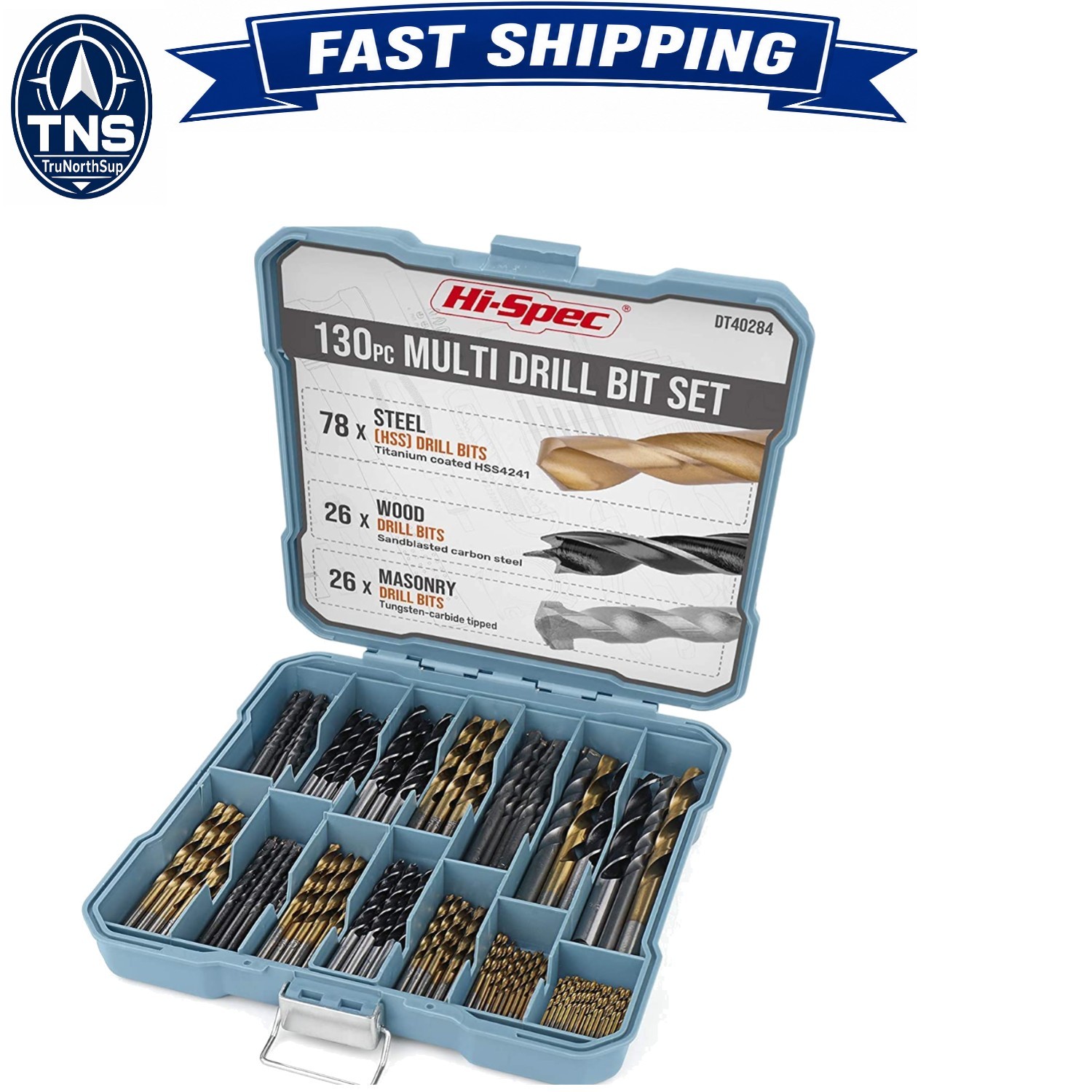 Hi-spec Drill Bit Set 130pc Titanium HSS 11 SAE Sizes 1/16in-3/8in for Wood P...
