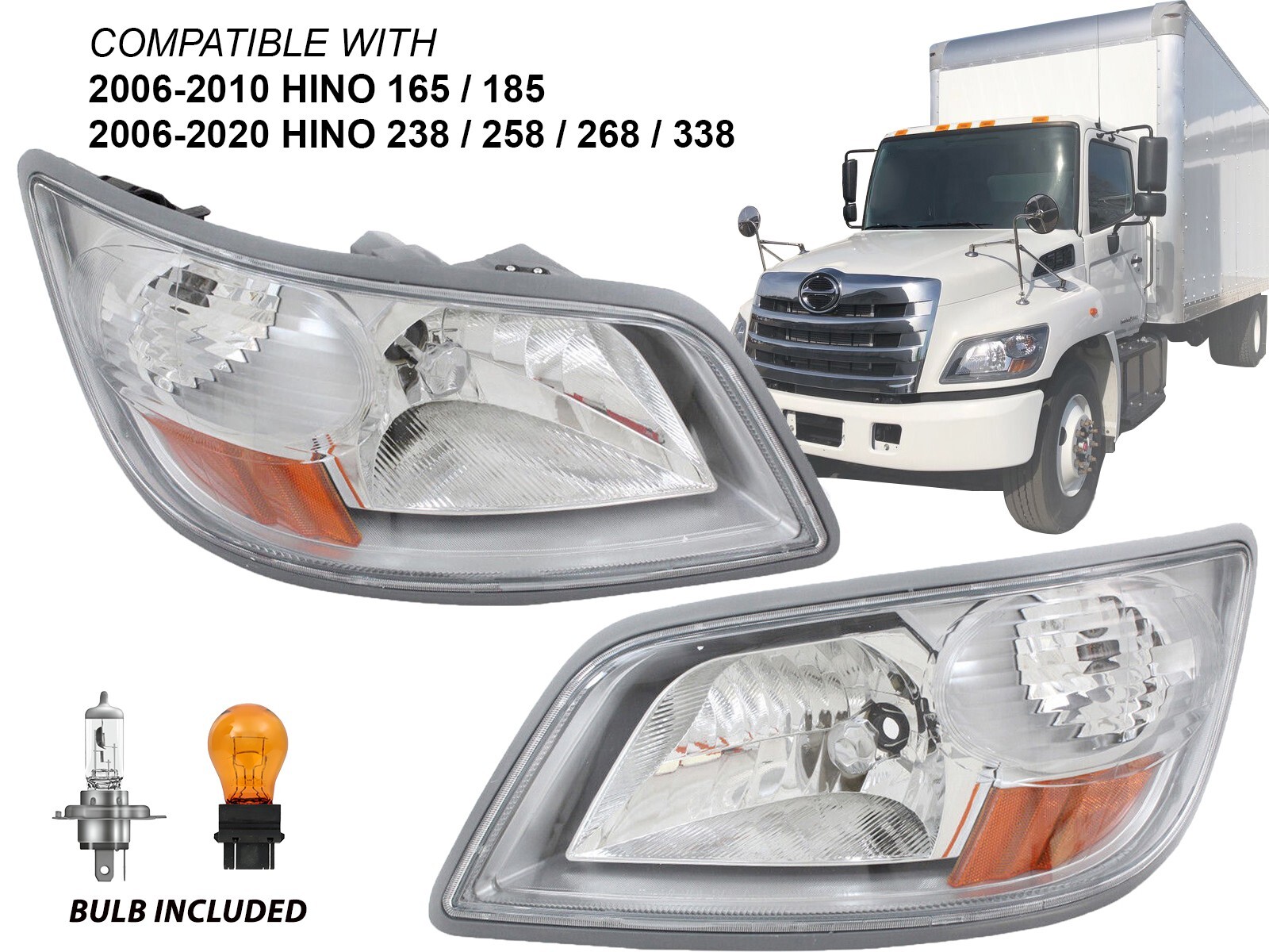 Headlight fits Hino 2006 - 2020 238 258 268 338 165 185 with Bulb Pair Headlight fits Hino 2006 - 2020 238 258 268 338 165 185 with Bulb Pair