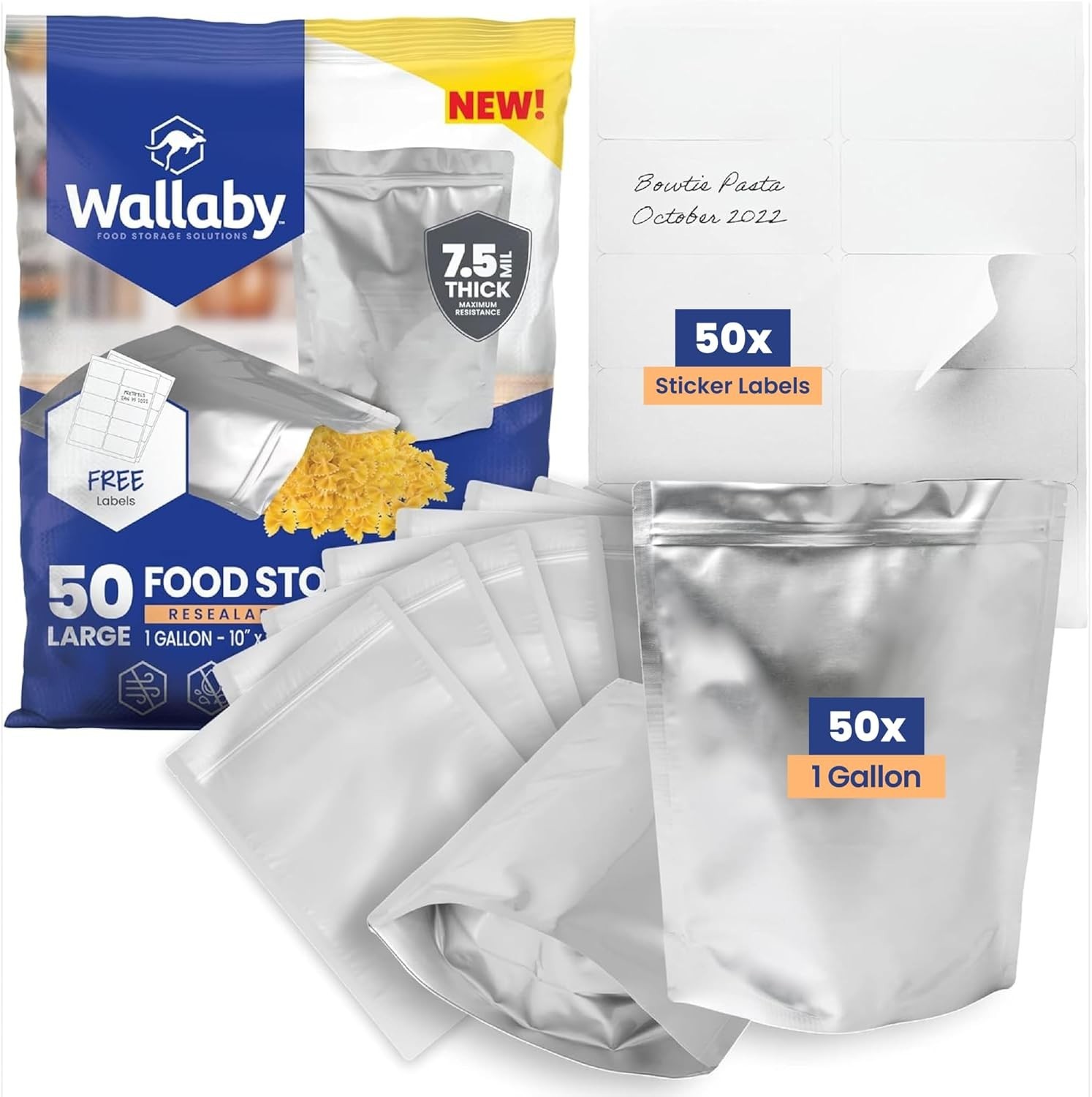 50ct 1-Gallon Gusset Mylar Bags 15Mil Stand-Up Zipper Food Storage - Silver 50ct 1-Gallon Gusset Mylar Bags 15Mil Stand-Up Zipper Food Storage - Silver