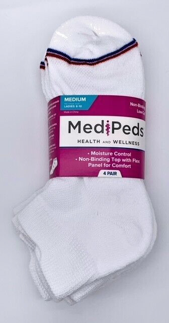 MediPeds Women\'s White Low Cut Socks 4 Pairs