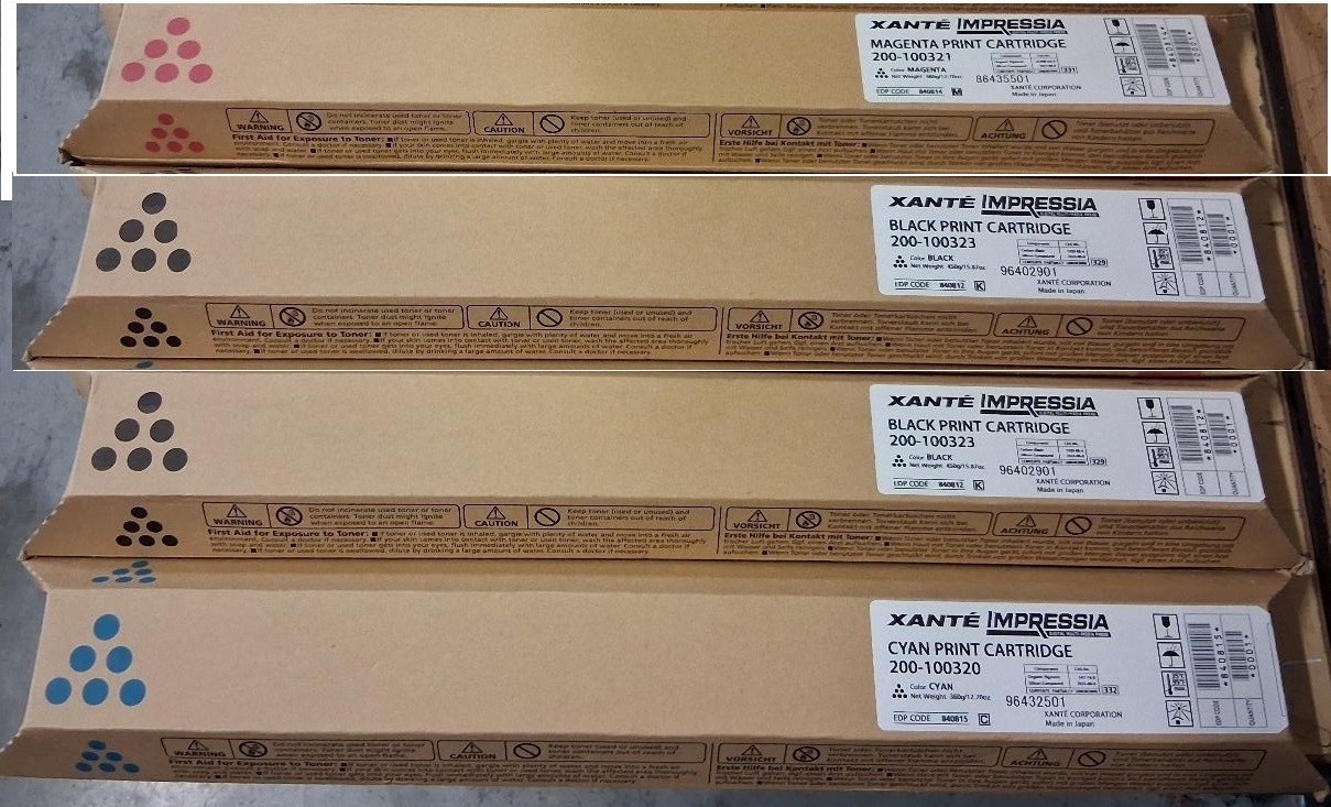 LOT 4 Sealed Xante Impressia Toner Cartridges 200-100320 200-100321 200-100323