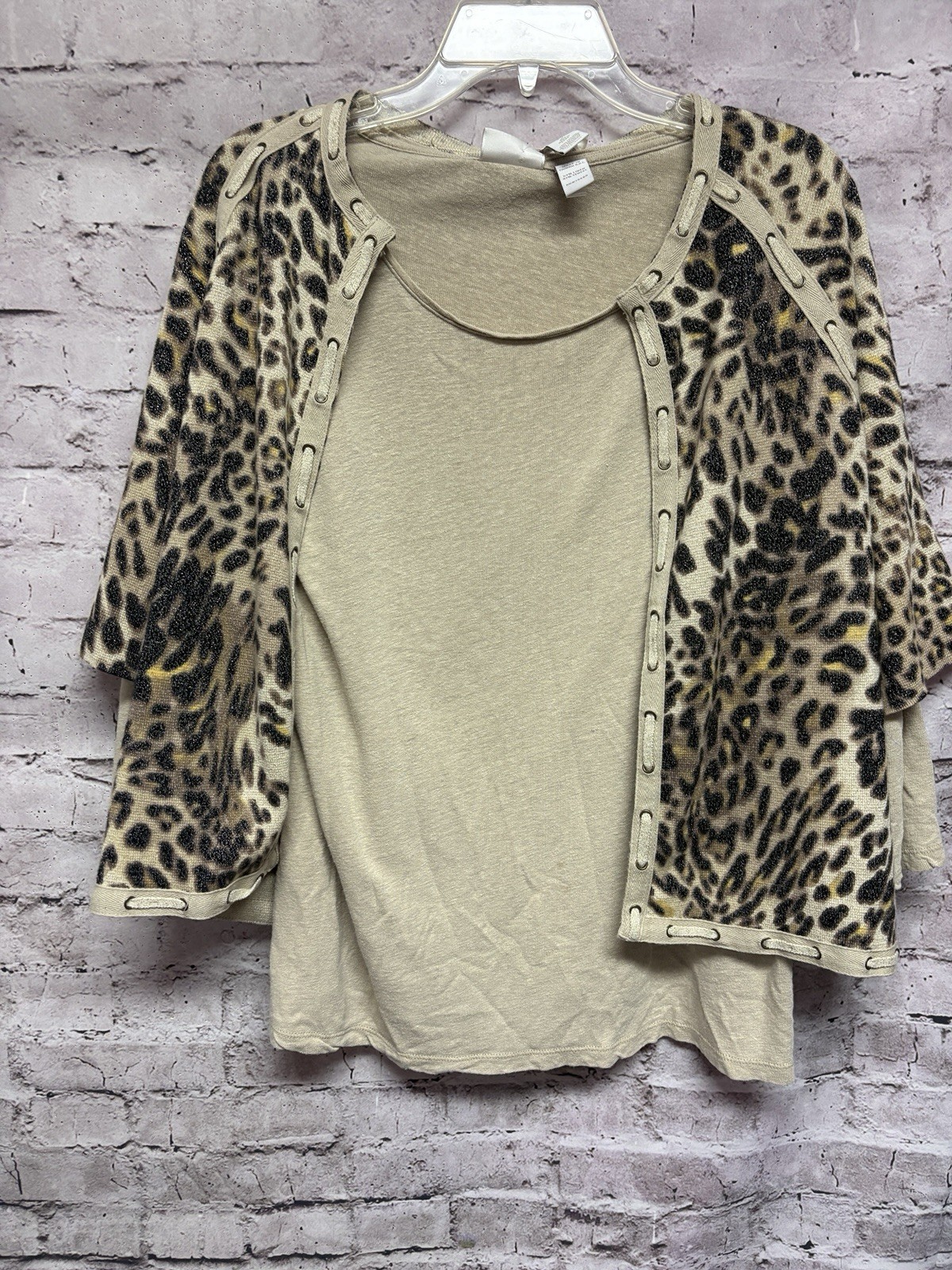 Chico’s Women’s 2pc Blouse Set Leopard Tan Size 2 
