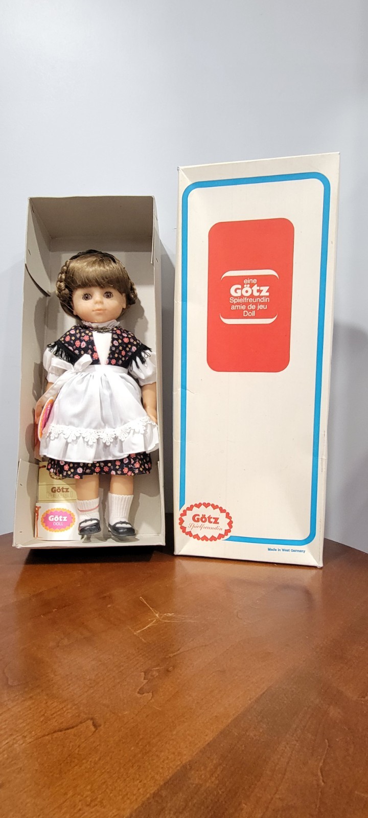 Vtg Götz Spielfreundin Girl Doll Brown Eyes Hair Outfit w/ Original Box and Tags