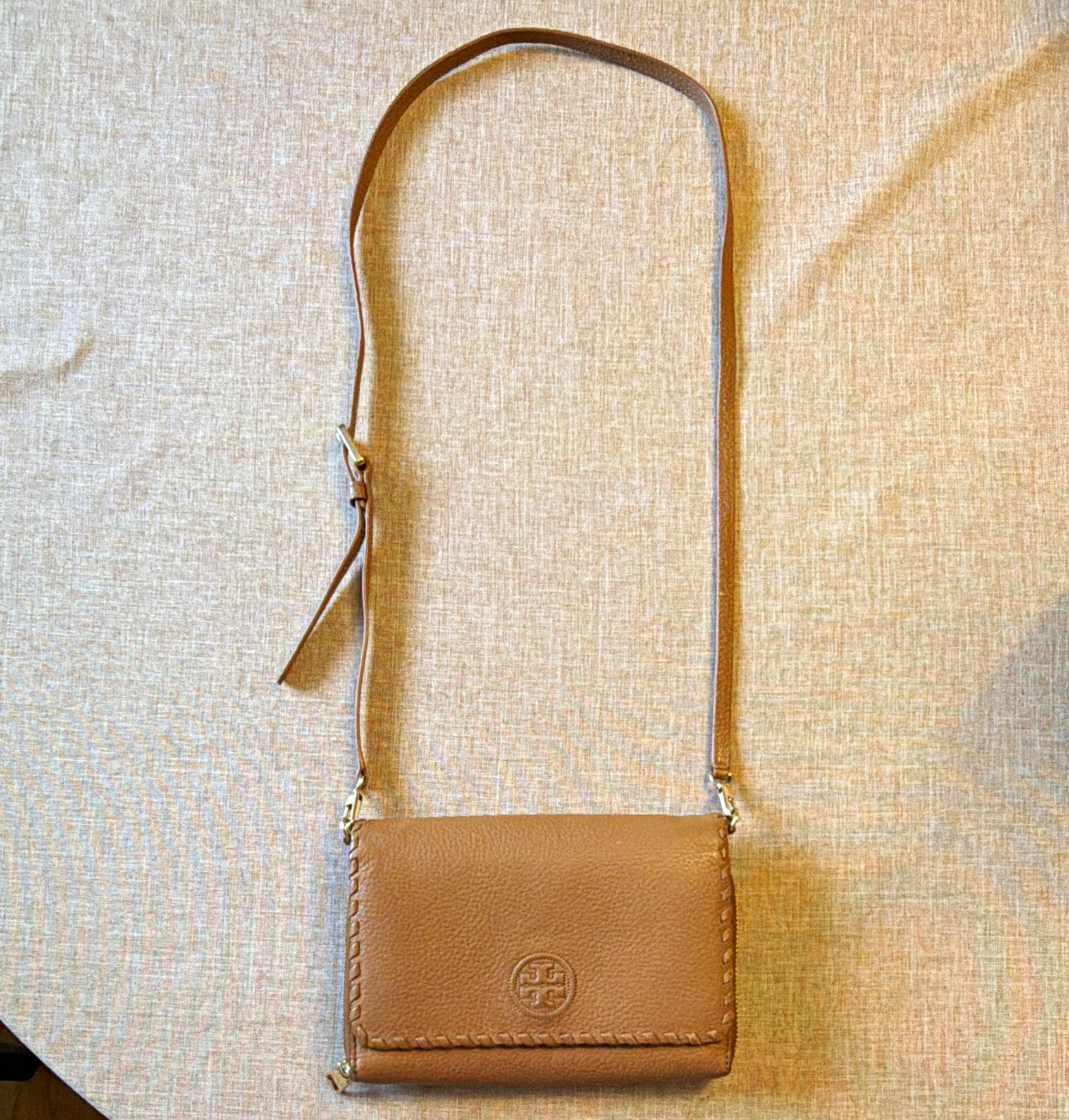 Tory Burch Brown Women’s Crossbody Wallet, Logo Stitched, Credit Card
