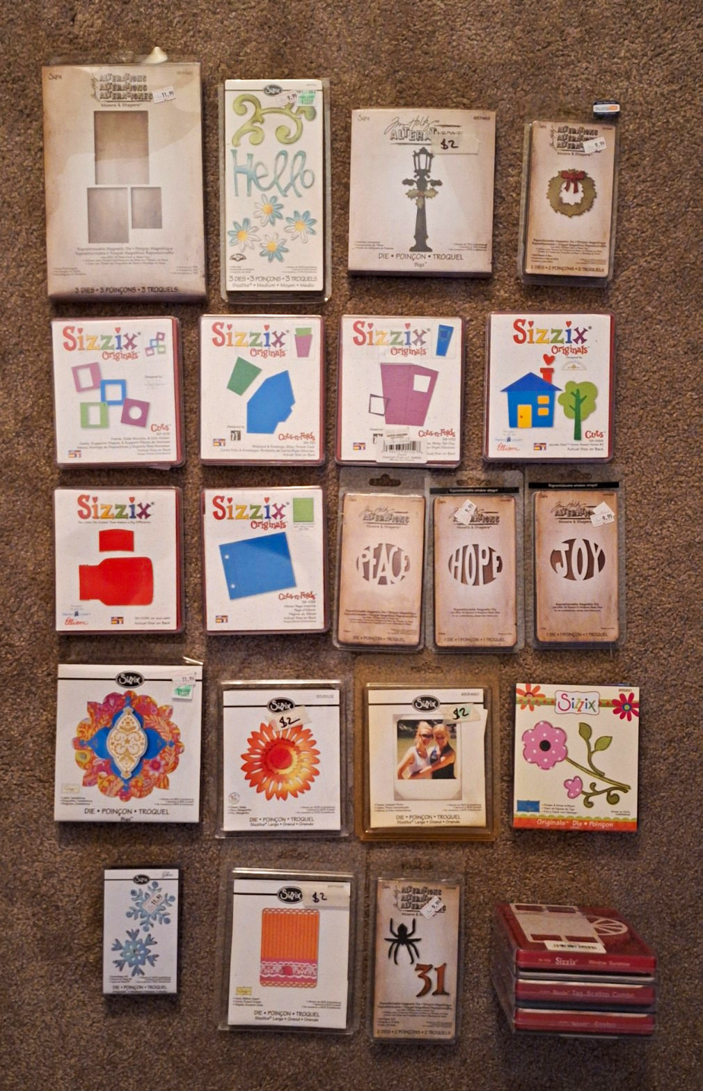 Sizzix Cutting Dies, Assorted Lot Of 23, New & Used. Includes Tim Holtz Dies.