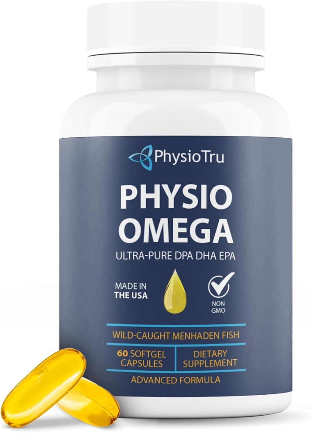 PhysioTru Physio Omega 2400mg Fish Oil with Omega 3 Fatty Acid Supplement 60sgel