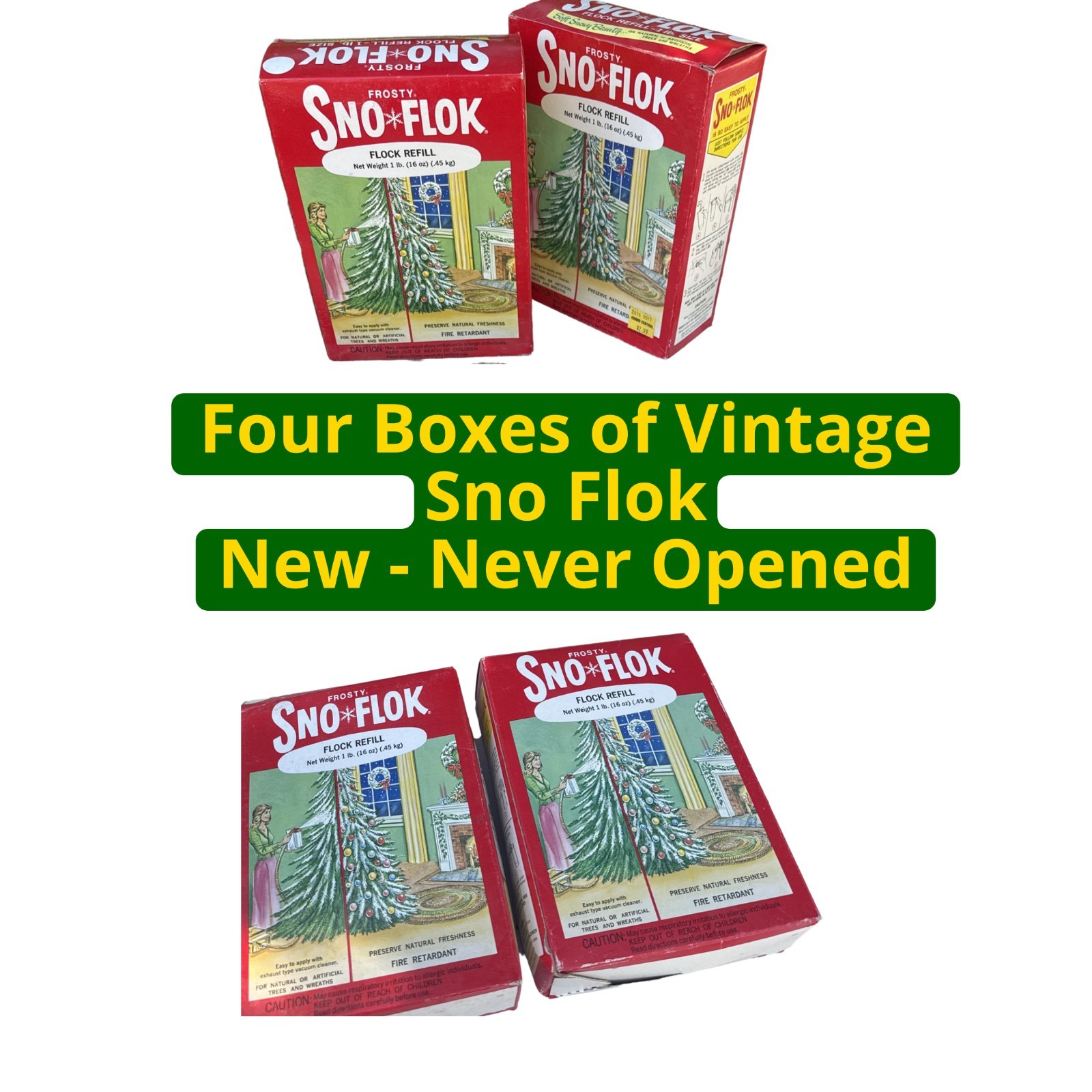 Vintage Sno Flok Flocking Powder Box Lot NOS Christmas Tree Snow Spray MCM Deco Vintage Sno Flok Flocking Powder Box Lot NOS Christmas Tree Snow Spray MCM Deco