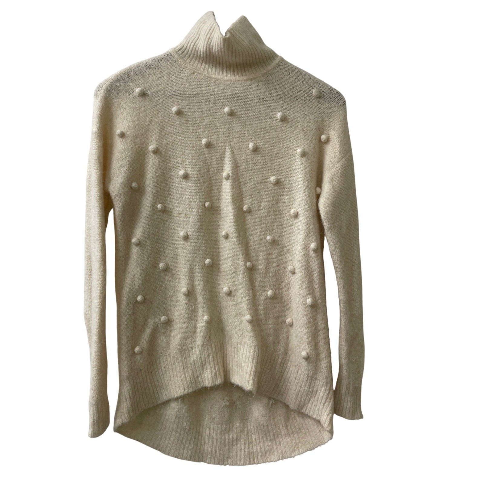Madewell Snowglobe Bobble Turtleneck Sweater XS Cream Pom Alpaca Merino E5170