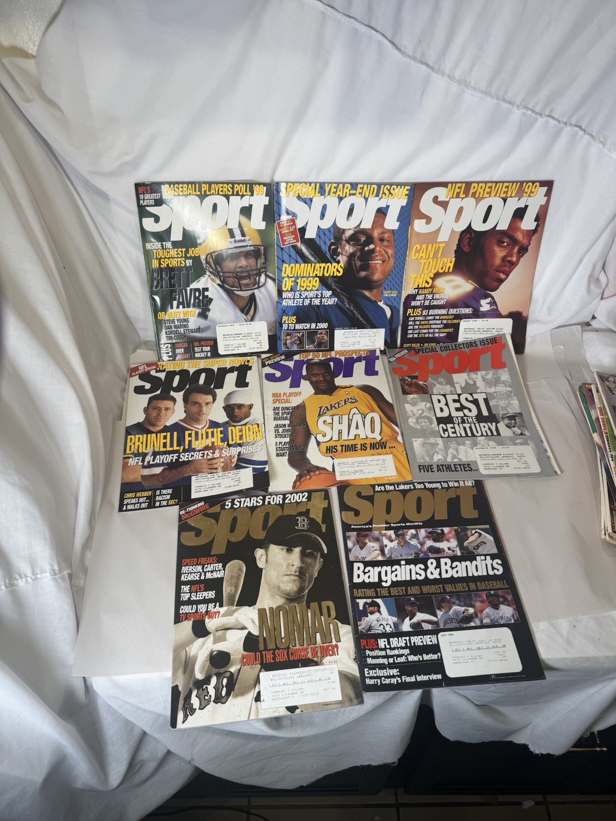 Vintage SPORT Magazine Lot 8 Shaq Favre Moss Sosa Deion Nomar 1998-2001