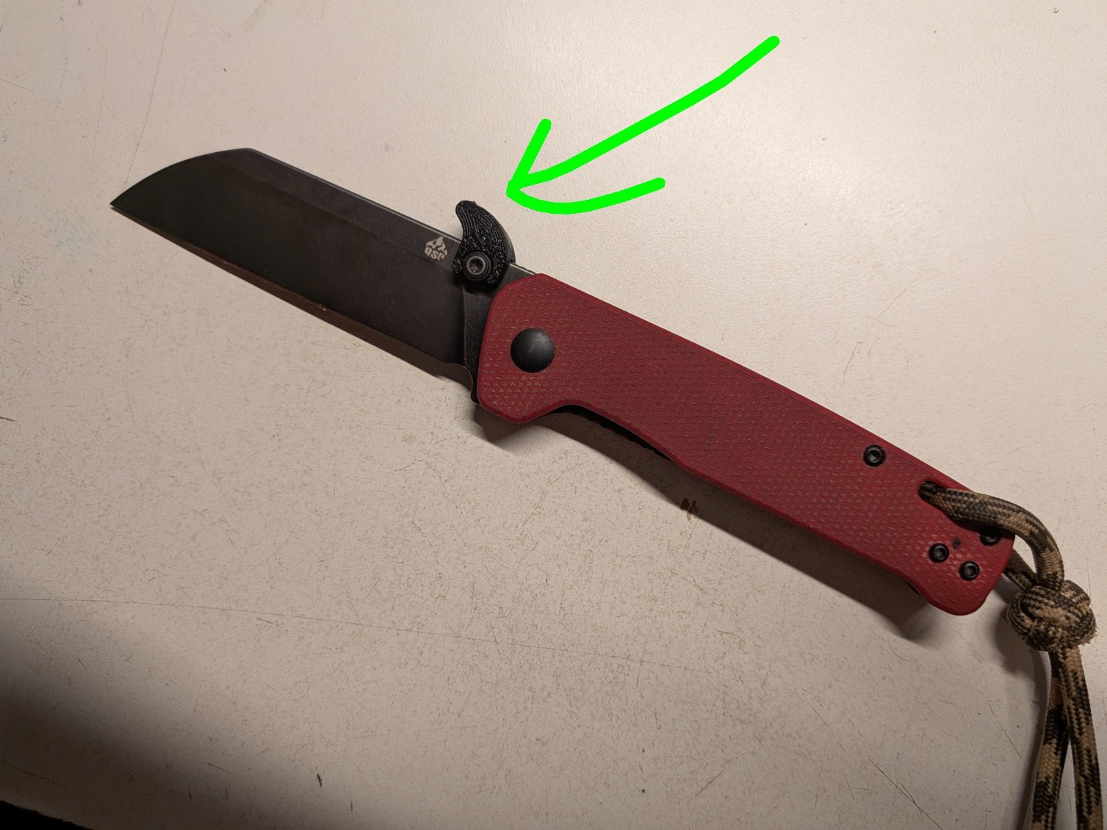 Pocket catch, wave, shark fin, pocket deployment, for the QSP Penguin knife