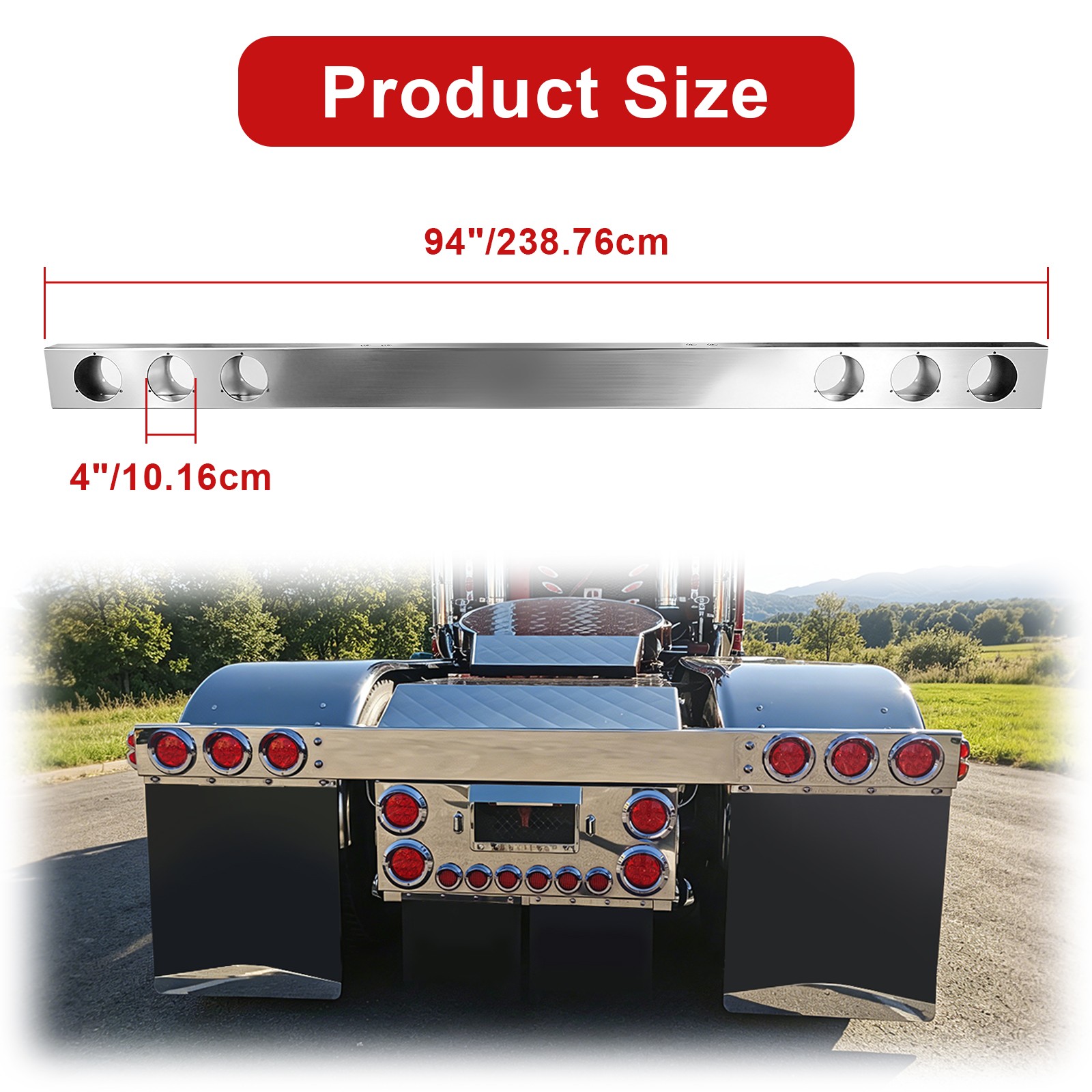 Cabtherlyn Chrome Plated Rear Light Bar with 4'' inches Holes 94''