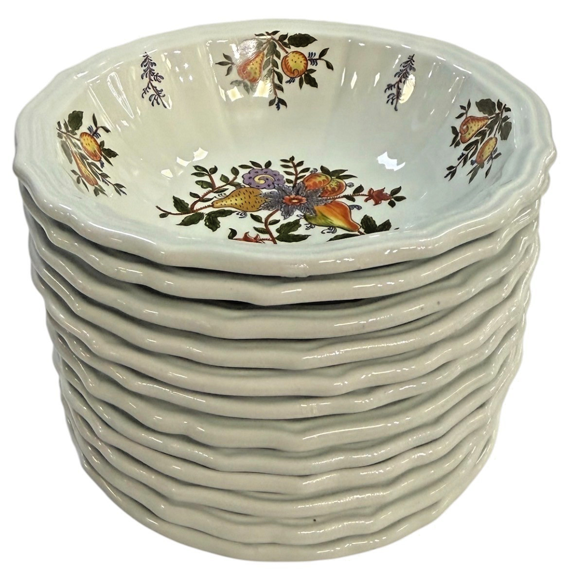 GINORI DIAMONDSTONE PESCARA FRUIT MOTIF COUPE BOWL SET OF 12 RARE HTF