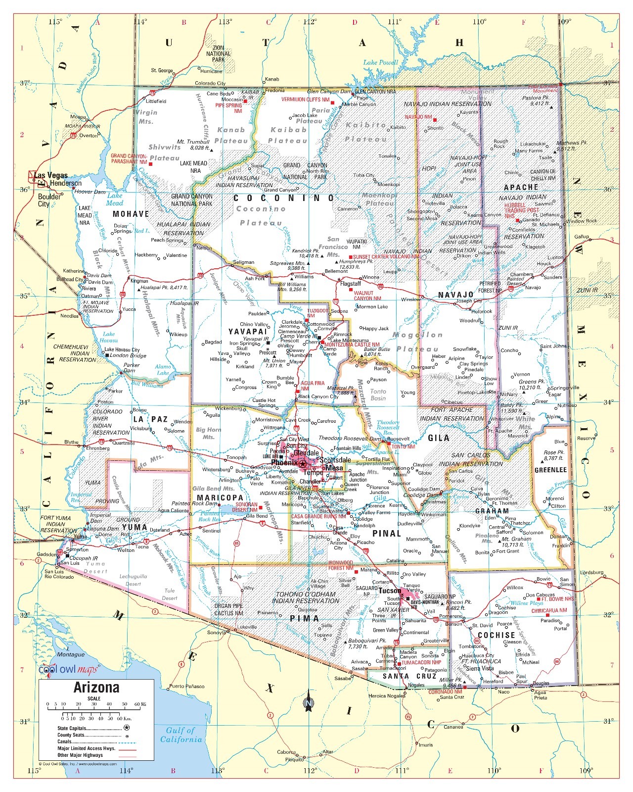 Arizona State Wall Map Large Print Poster - Paper 24\