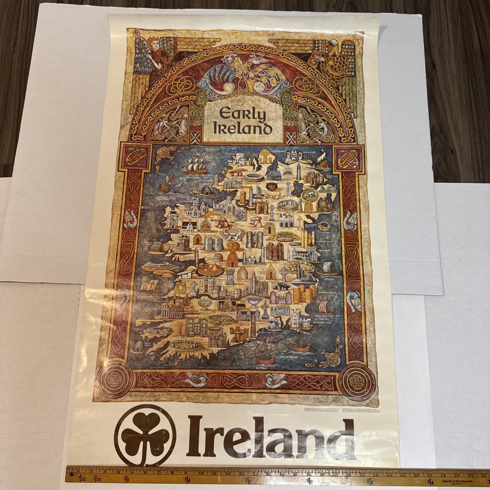 Vintage Early Ireland Poster Bord Fáilte Irish Tourist Board Celtic Map Art