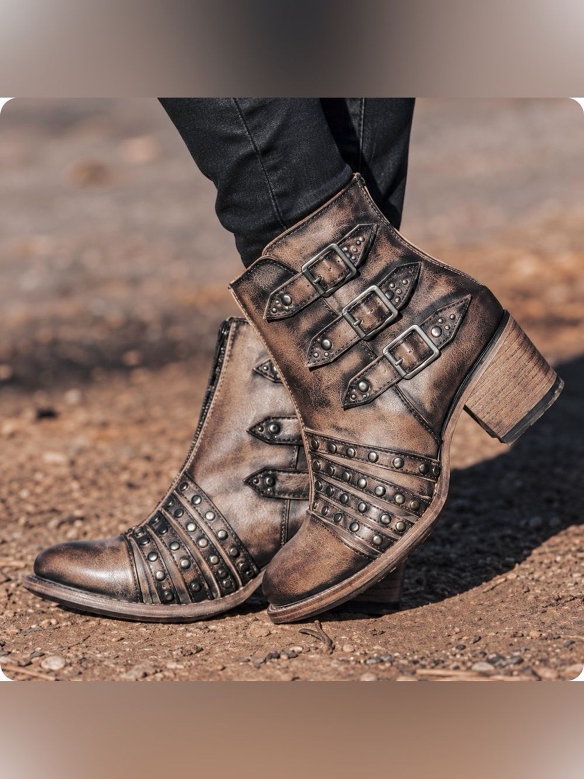 Freebird Citadel Distressed Studded Buckle Ankle Boots In Size 7 Freebird Citadel Distressed Studded Buckle Ankle Boots In Size 7