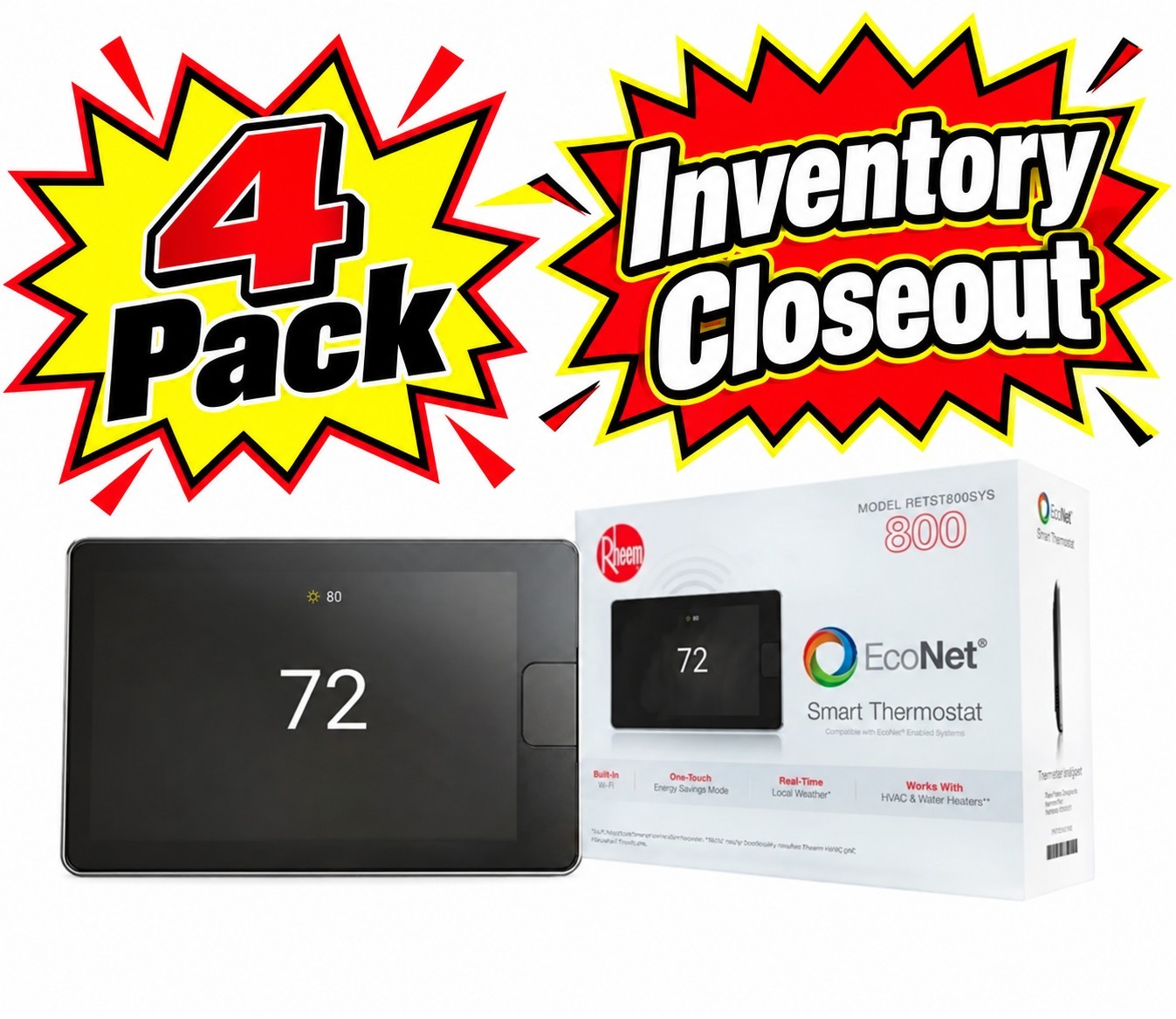 Rheem RETST800SYS Wi-Fi- Enabled Touchscreen Heating & Cooling Smart Thermostat 