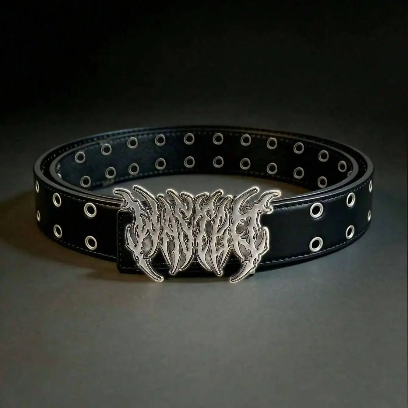 Chrome Y2k Reaven Style Black Goth Punk Belt with Studs and Silver Buckle