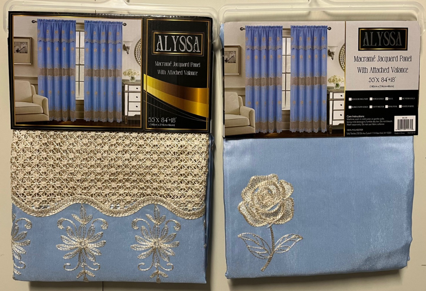 Set of 2 Alyssa Macrame Jacquard Embroidered Curtains with Valance, 84\