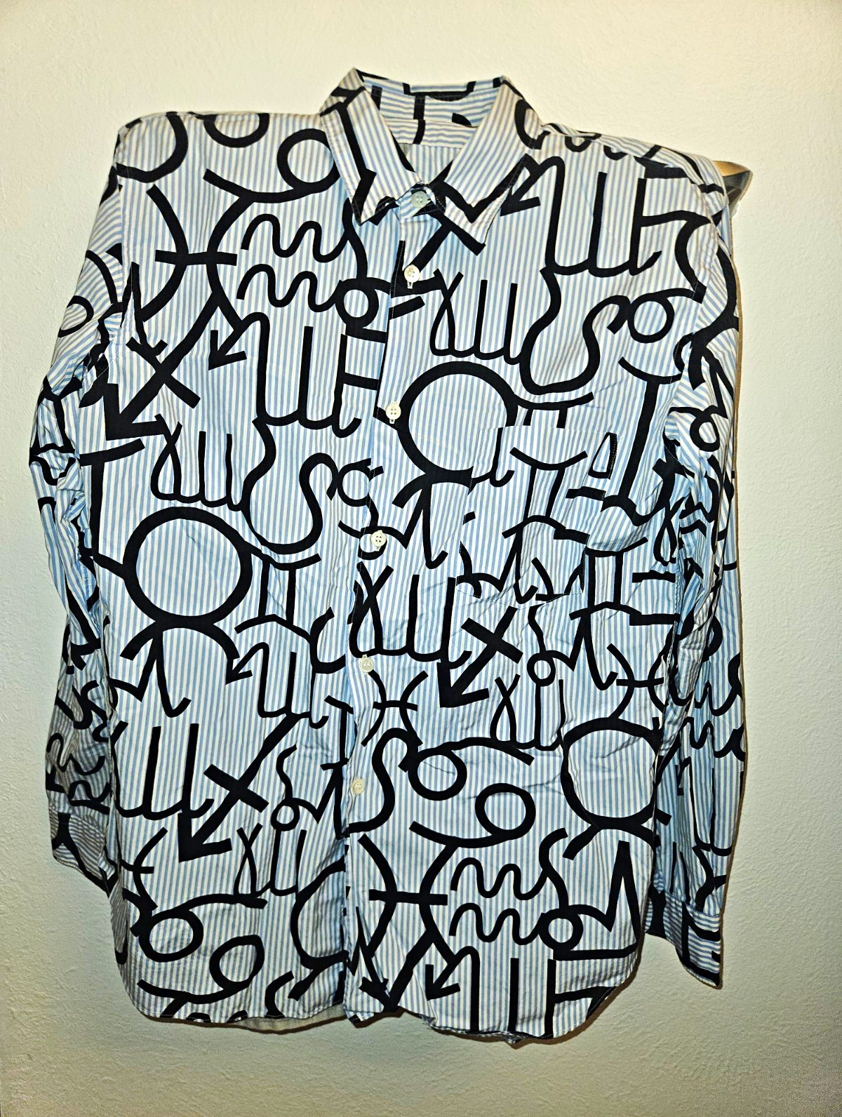 COMME des GARÇONS HOMME PLUS Men’s M Blue/White Stripe Black Button-Up Shirt