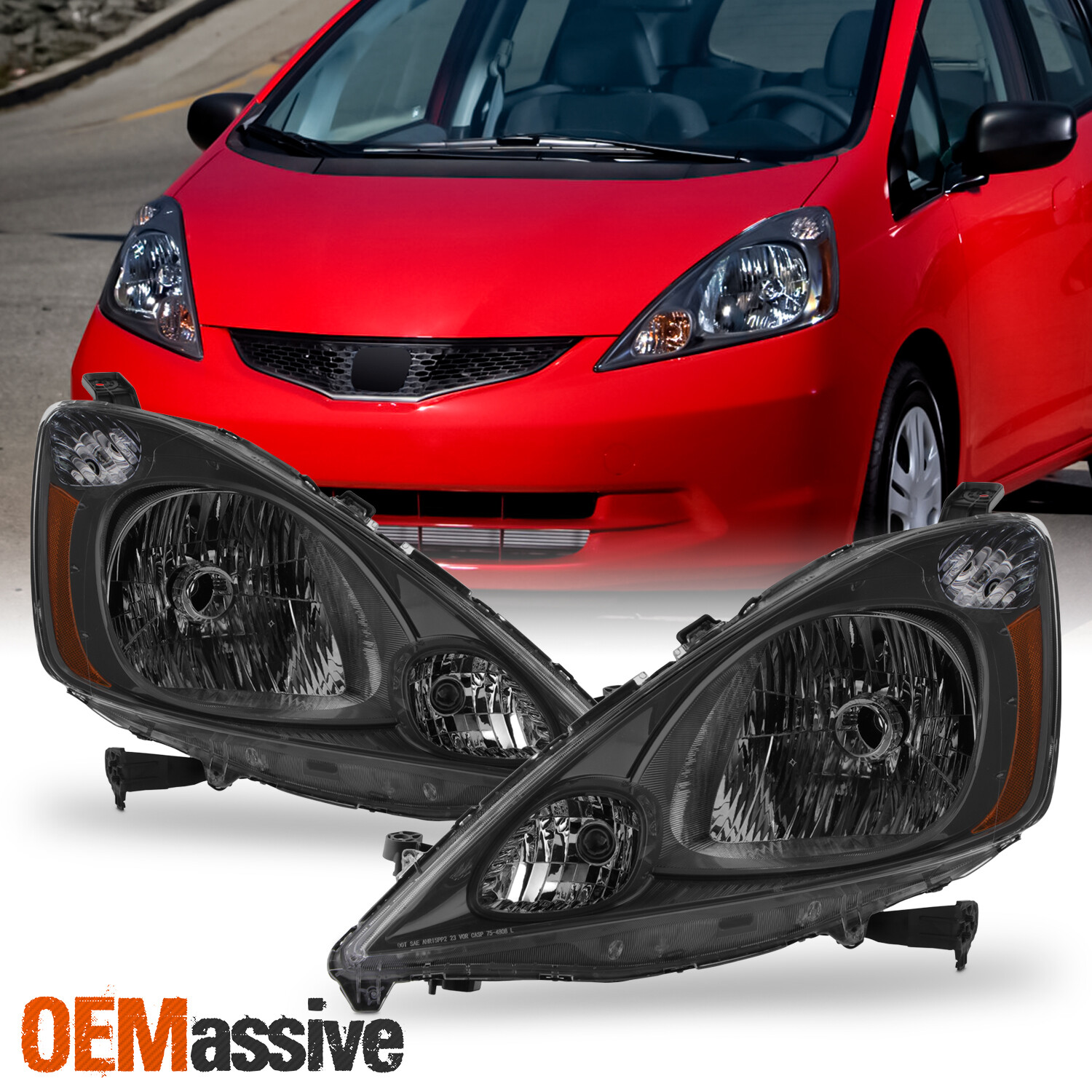 For 2009-2014 Honda Fit Halogen Type Headlights Iron Grey Driver - Passenger