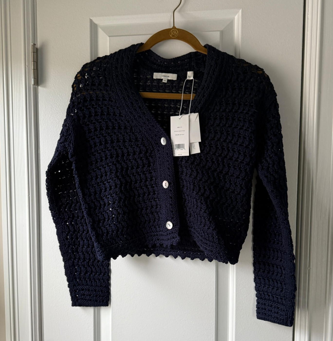 NWT Vince Women\'s Crochet Cardigan, Navy, Extra Extra Small