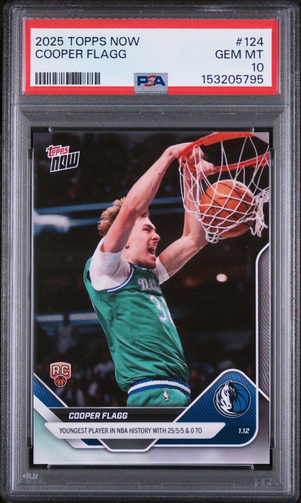 Graded 2025 Topps Now Cooper Flagg #124 Rookie RC Basketball Card PSA 10 Graded 2025 Topps Now Cooper Flagg #124 Rookie RC Basketball Card PSA 10