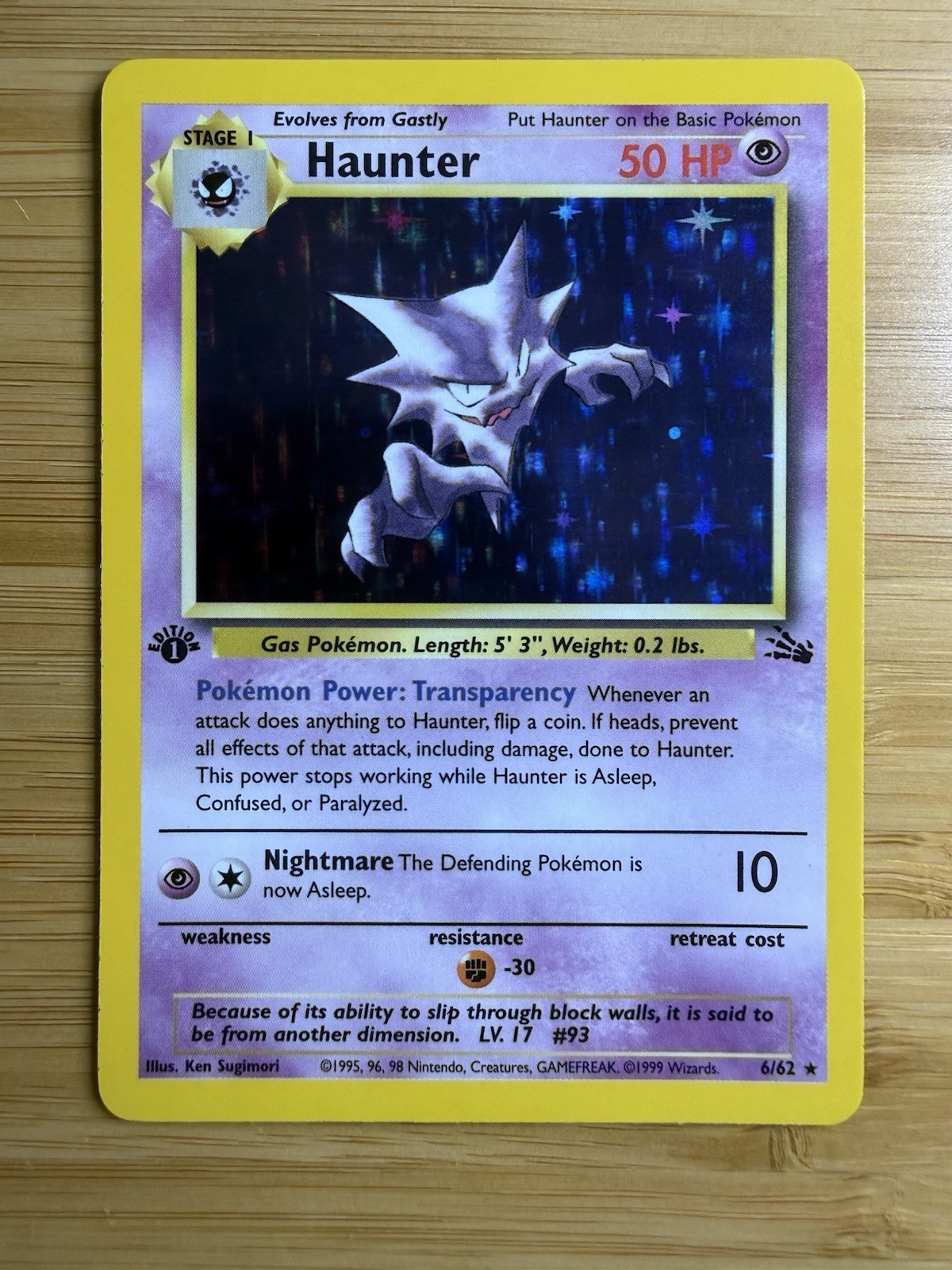 1999 1st Edition Haunter Holo Rare 6/62 Fossil Pokemon Vintage WOTC NM Clean 1999 1st Edition Haunter Holo Rare 6/62 Fossil Pokemon Vintage WOTC NM Clean