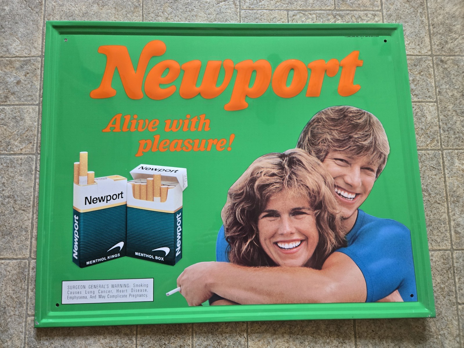 Vtg 1987 Metal Embossed Newport Menthol Kings Cigarette Sign Garage Americana