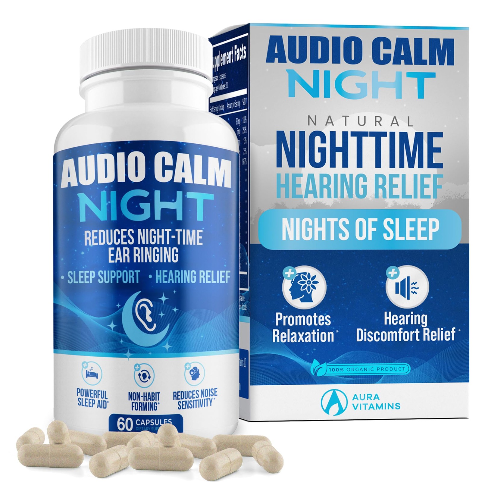 Audio Calm Night (60 Caps) | Natural Tinnitus Relief Supplement for Sleep | Ease Audio Calm Night (60 Caps) | Natural Tinnitus Relief Supplement for Sleep | Ease