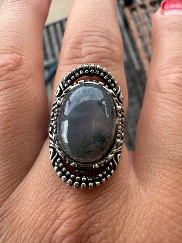 Moss Agate Ring Vintage Inspired