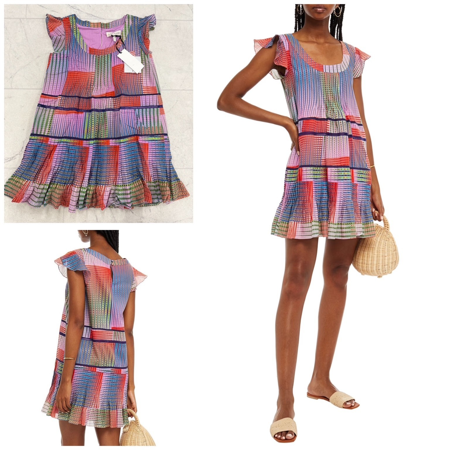 NWT $776 Saloni Women\'s Maggie Lattice Trimmed Printed Mini Dress Size: US 6