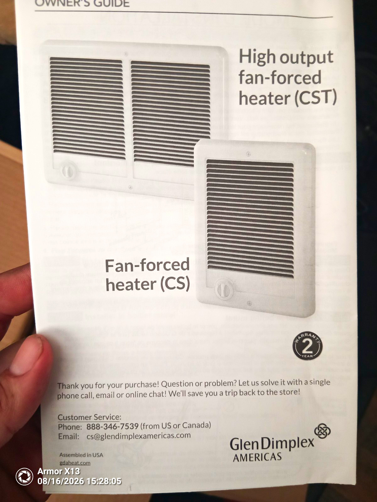 Cadet CSC151TW Wall Fan-Forced Heater 1500W 120V White w/ Thermostat