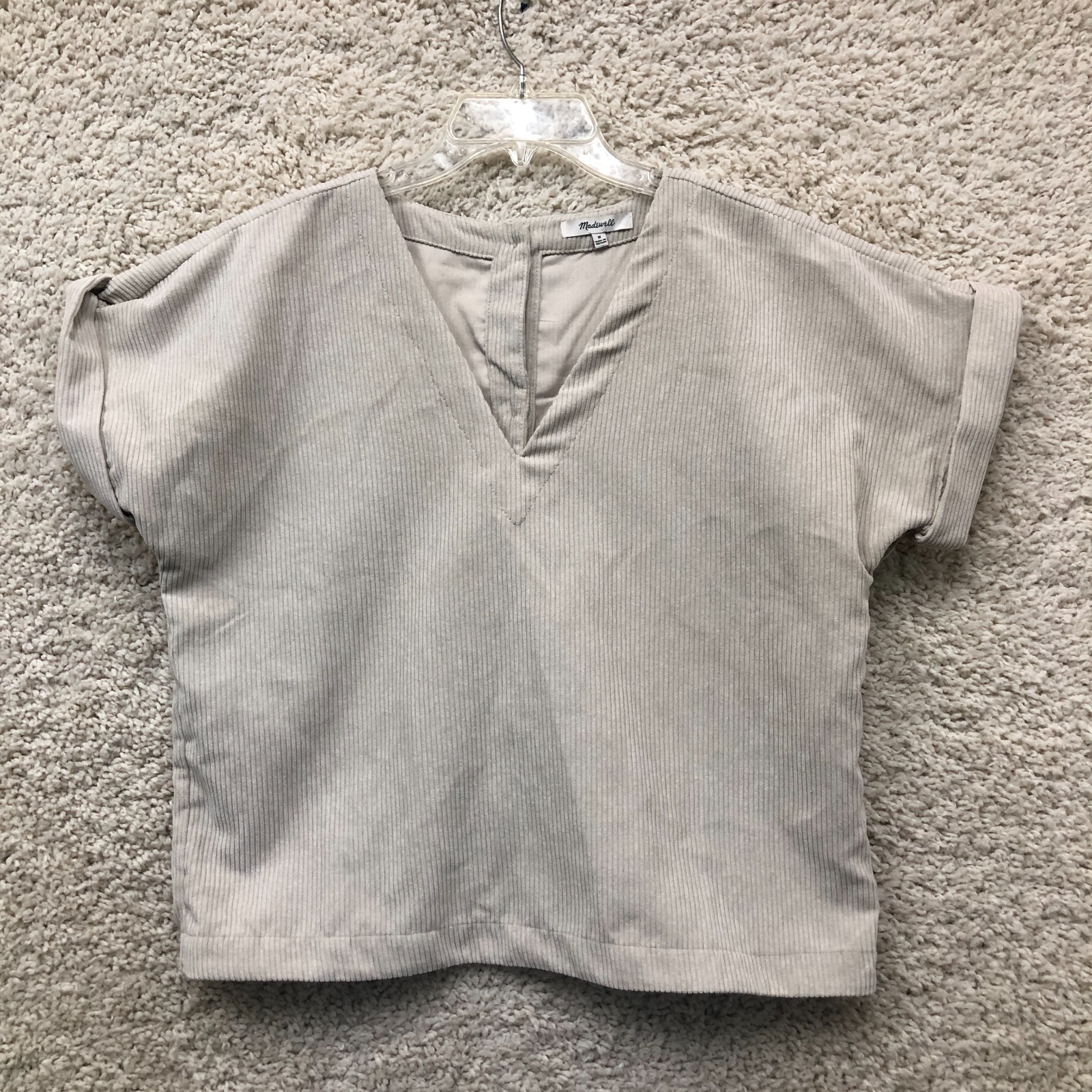 Madewell Top Shirt Medium Adult Beige Collette V Neck Corduroy Button Back Women