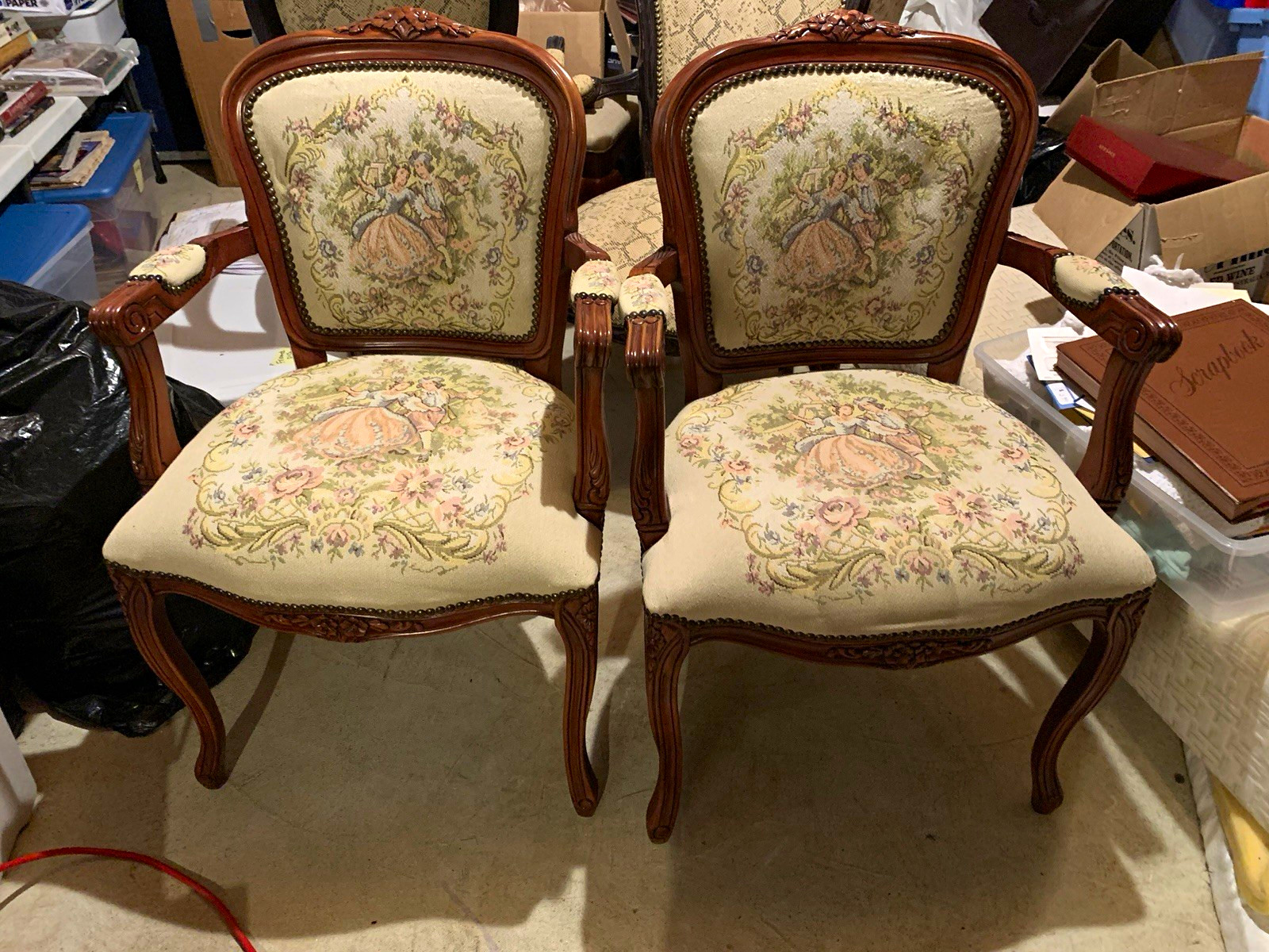 Set of 2 Vintage Louis XV Style Carved Walnut Chair with Needlepoint Upholstery Set of 2 Vintage Louis XV Style Carved Walnut Chair with Needlepoint Upholstery