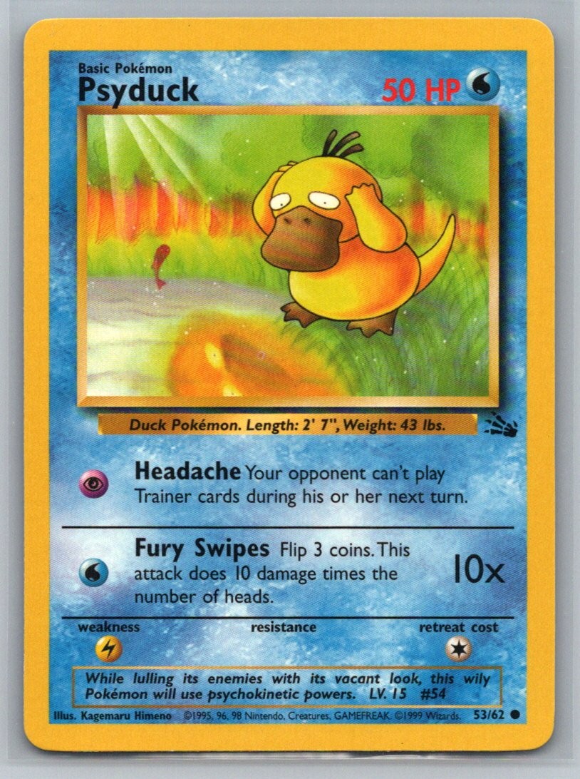 Psyduck #53/62 Unlimited Fossil (Kagemaru Himeno) Pokemon Card - NM-/LP+