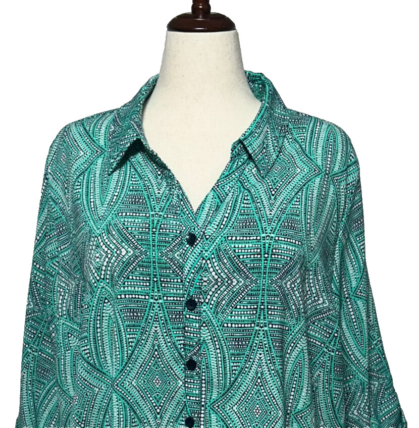 Catherines Roll Tab Top Womens 2XWP-22-24WP Green Black Button Up Career
