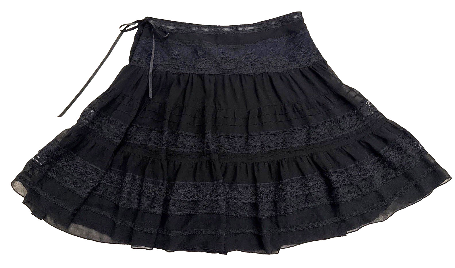 vintage y2k 2000s Chloe Size 6 Black Tiered Girly Skirt Lace Trim Feminine vintage y2k 2000s Chloe Size 6 Black Tiered Girly Skirt Lace Trim Feminine
