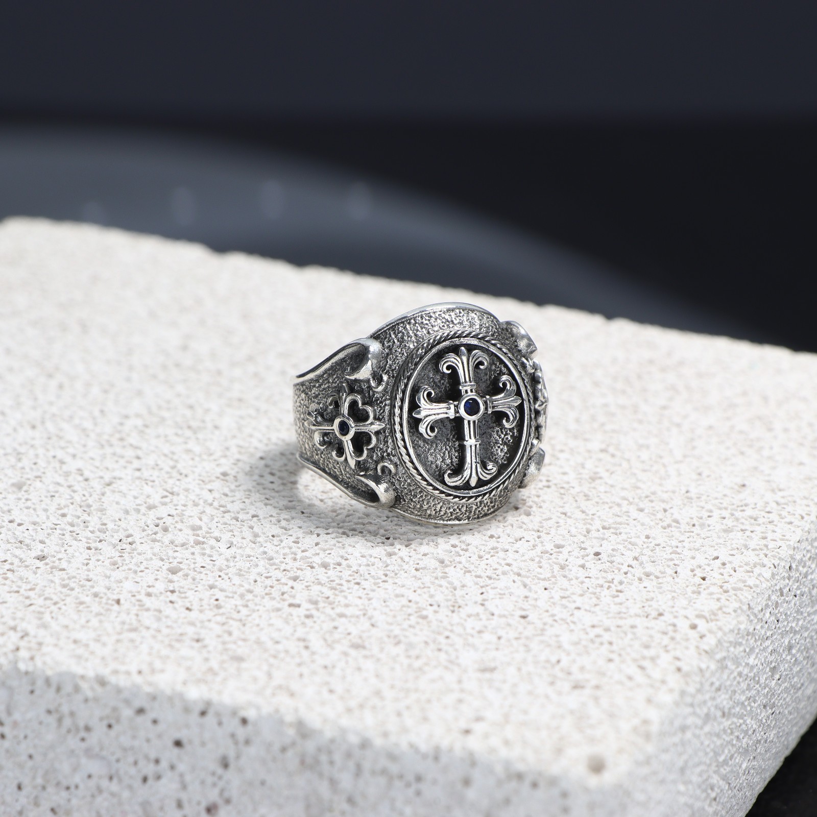 925 Sterling Silver Gothic Cross Ring for Men – Medieval Biker Ring