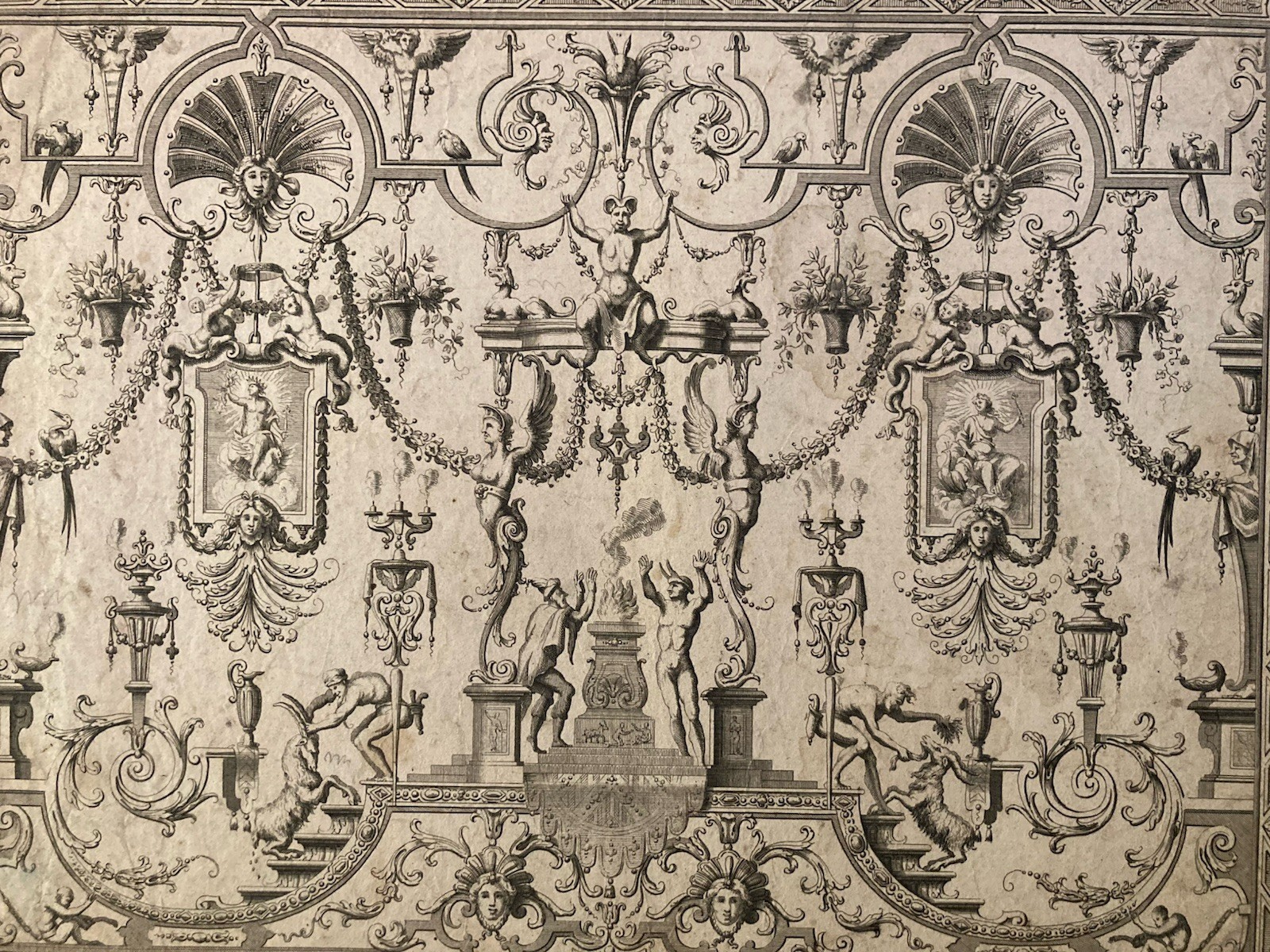 Original 1680 XVIIe Grotesque Mascaron Engraving by Jean Berain, Louis XIVe