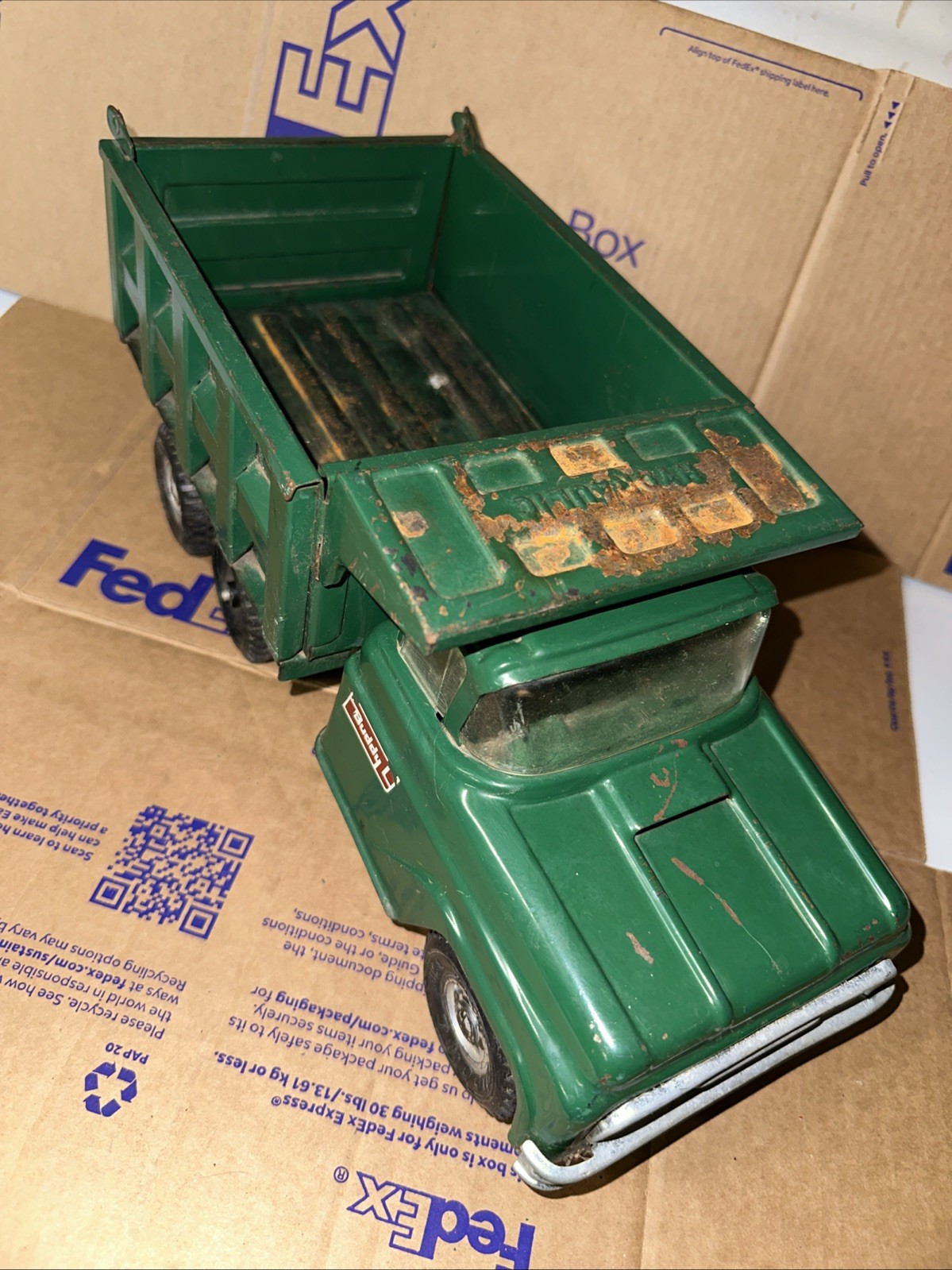 1965-1966 Buddy L 10 Wheel Hydraulic Dump Truck Green All Original