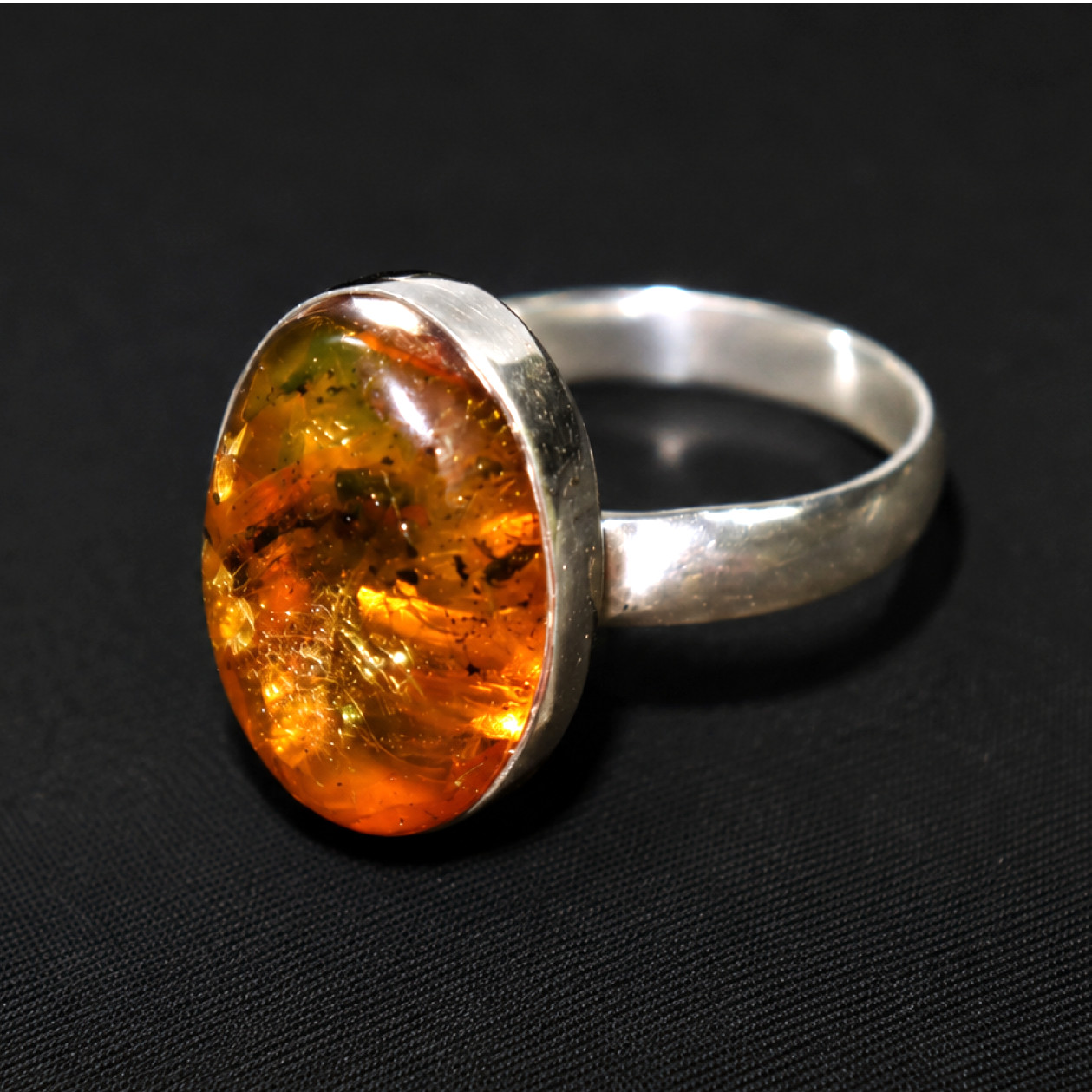 Genuine Orange Mosquito Dominican Amber 925 Sterling Silver Clear Oval Ring US#9