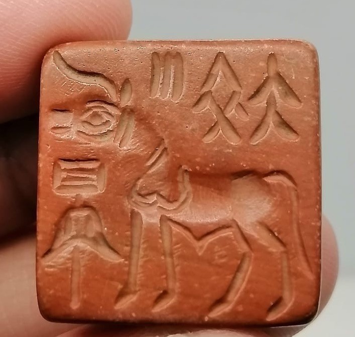 Ancient Red Jasper Stamp Seal Pendant Bull Symbol Intaglio Amulet  Roman