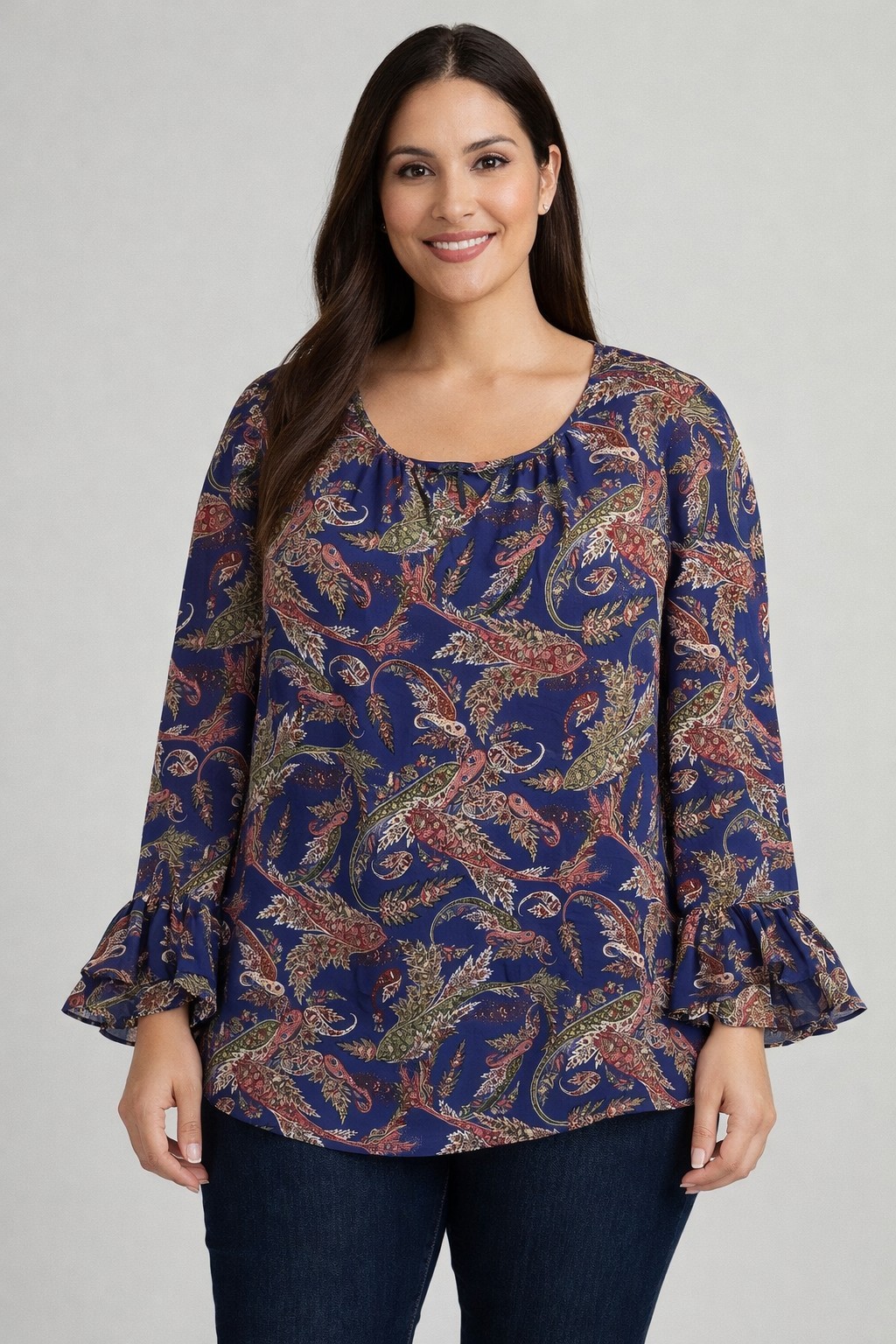 ALYX Women\'s Xlg Paisley Bell Sleeve Top Blouse USA Made Plus Size Boho Office