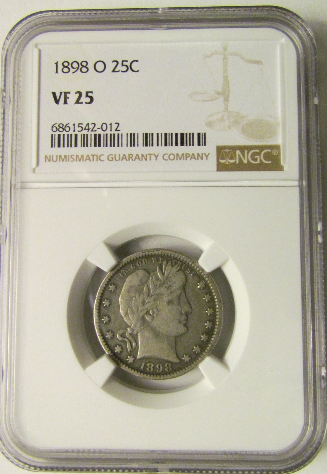 1898-0 BARBER Silver QUARTER NGC VF25
